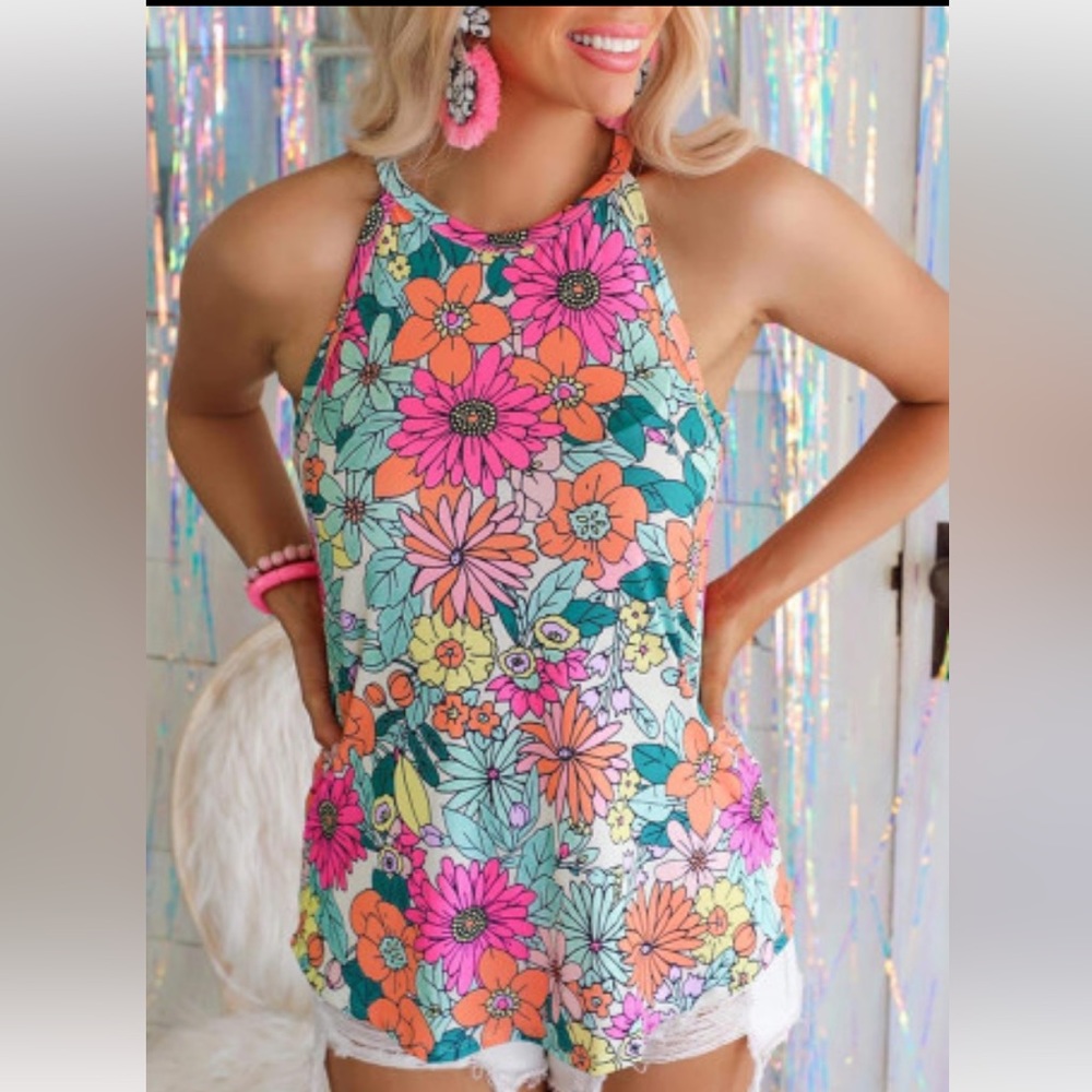 Floral print sleeveless tank top